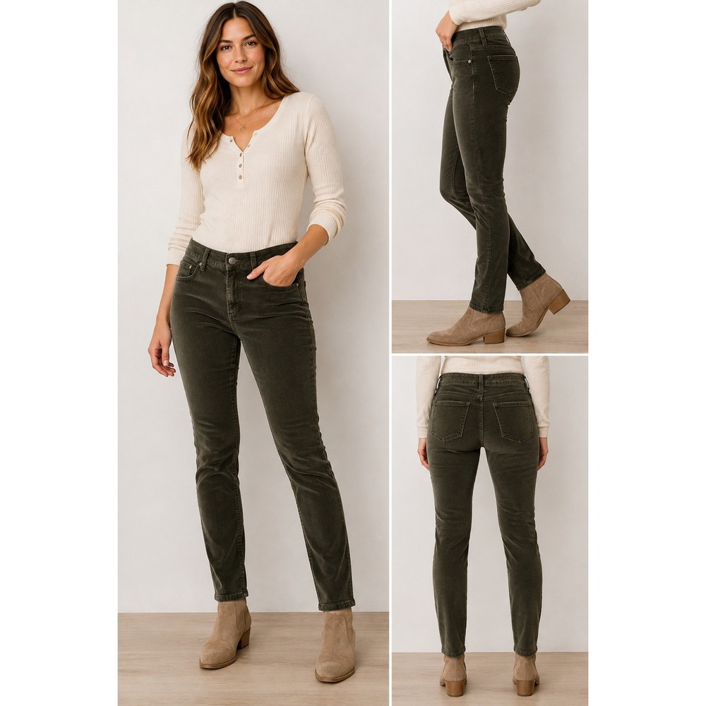 Democracy Ab solution Corduroy Pants Women 8 Olive Green Slim Straight boho Y2K